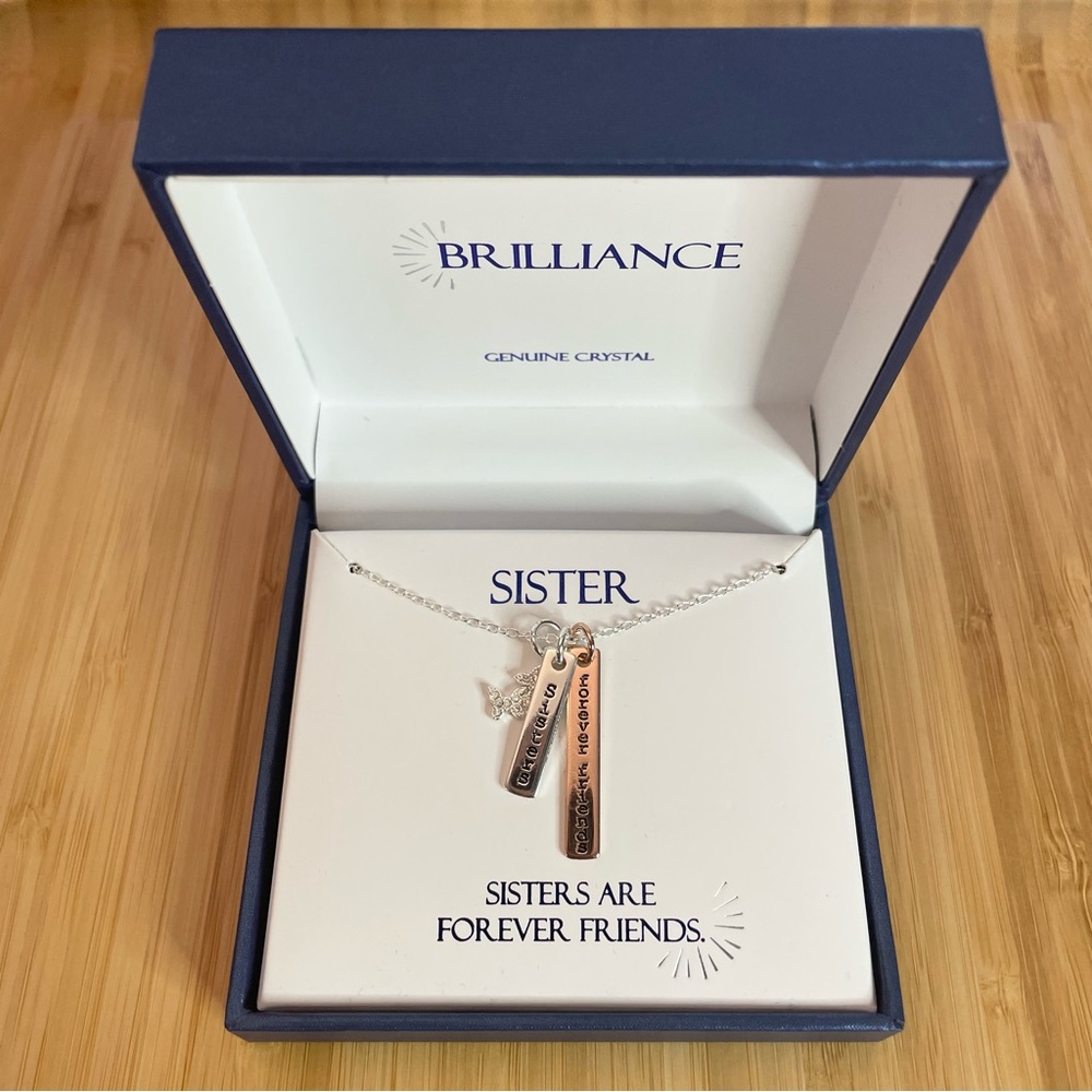 Sister sisters are forever friends genuine crystal rose gold silver necklace